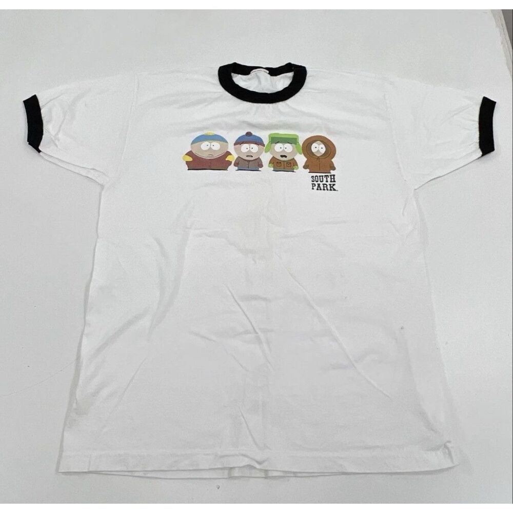 South Park | Ringer T-Shirt | Vintage 90s Single Stitch Graphic | White Black |